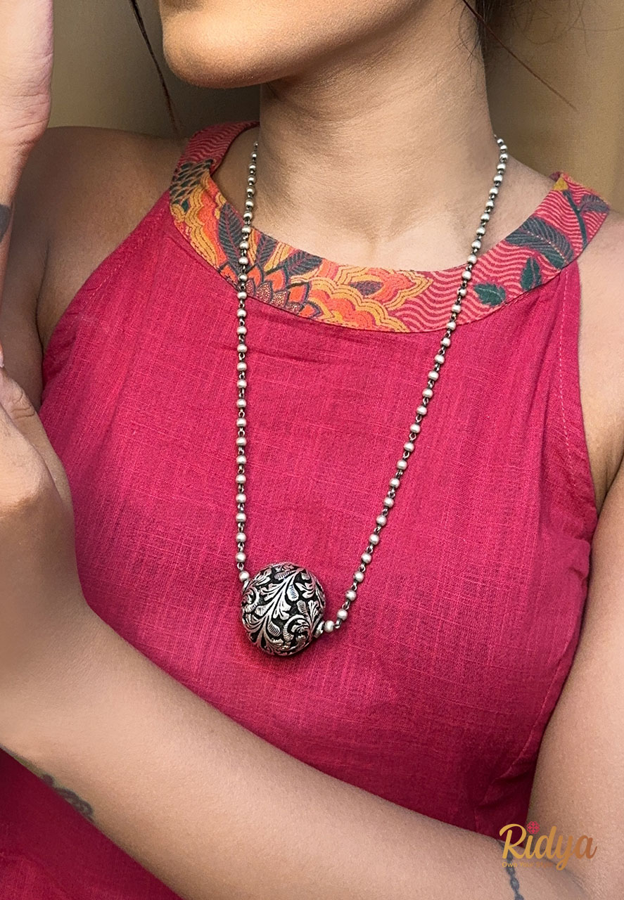 925 Silver Necklace-Chitai Round Pendant Ball Chain Necklace (2) Ridya Fashions