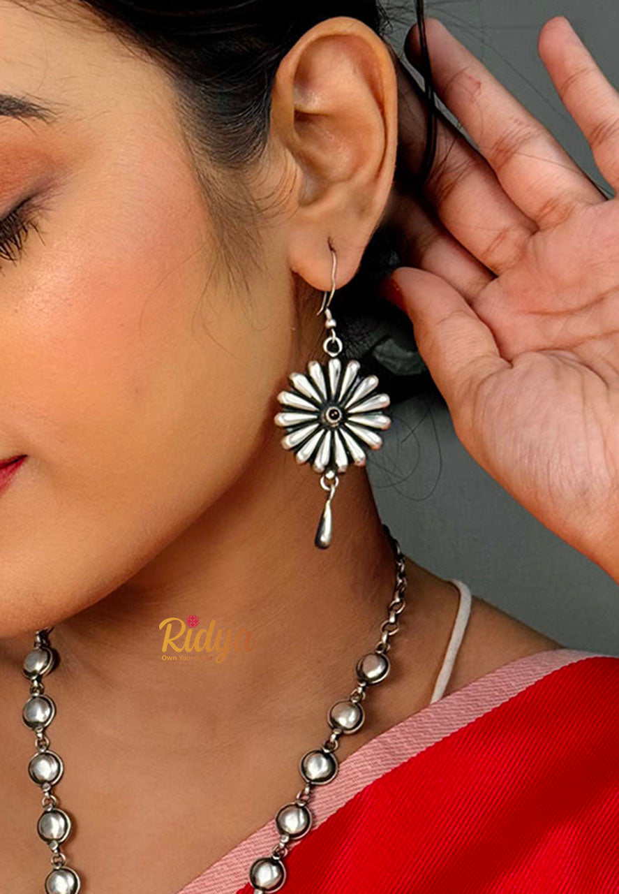Floral Pink Stone Fish Hook Earring