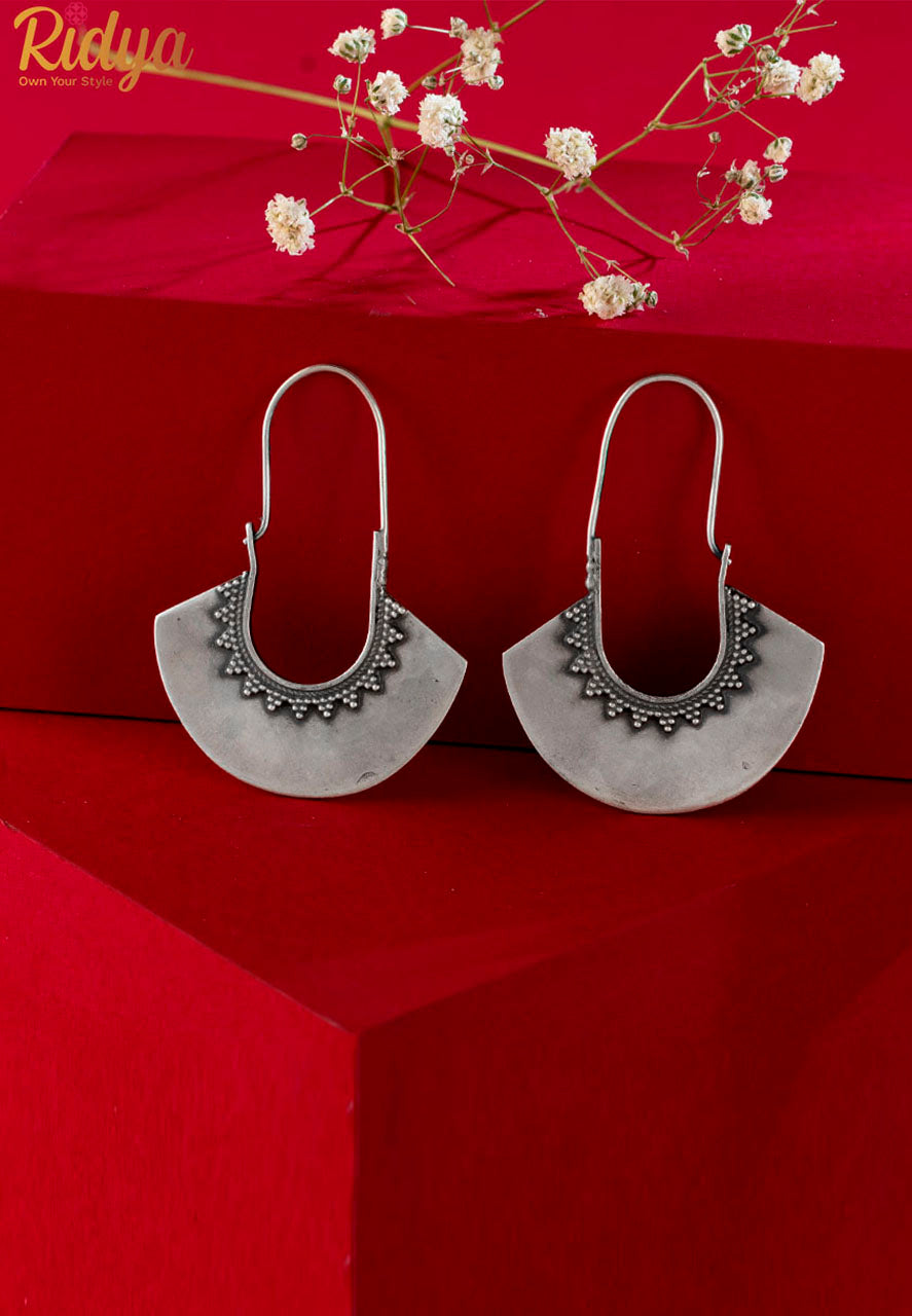 925 Hallmarked Silver Earrings-Statement Matte Daana Bali Earrings (4) Ridya Fashions
