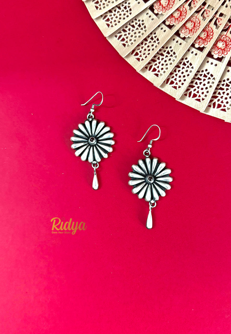 Floral Pink Stone Fish Hook Earring