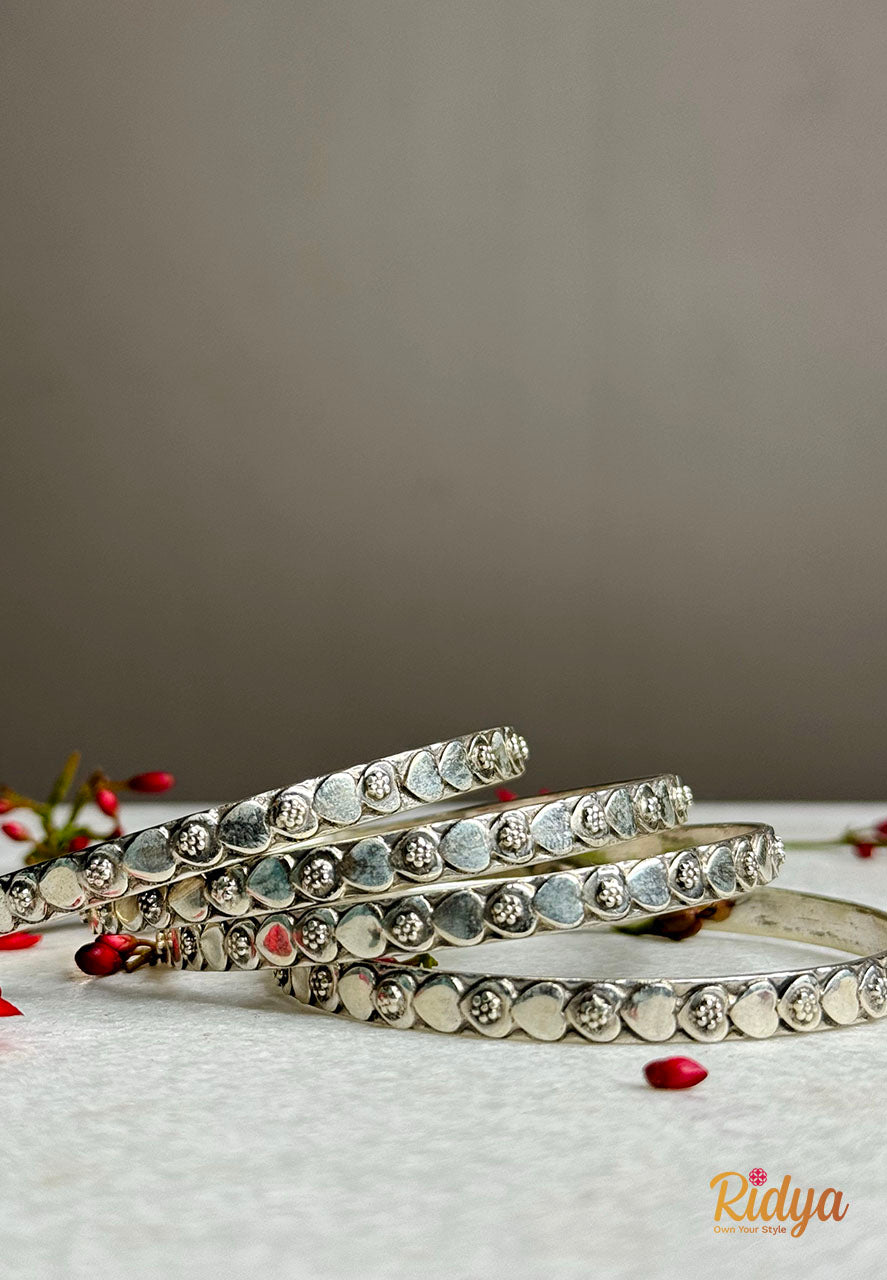 Pure Silver Bangles-Heart Embossed Work Wear Bangles (3) Ridya Fashions