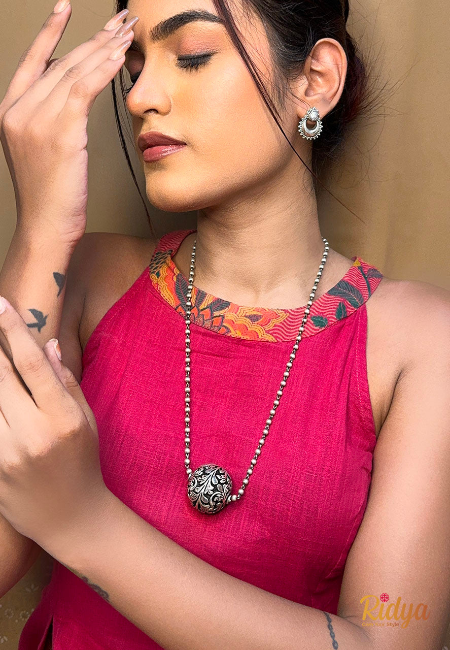 925 Silver Necklace-Chitai Round Pendant Ball Chain Necklace (3) Ridya Fashions
