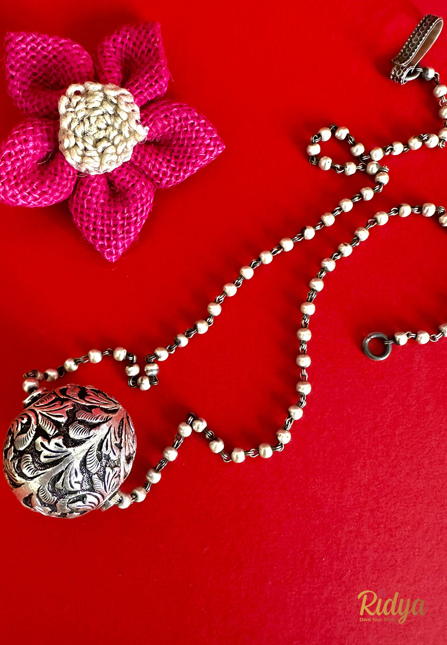 925 Silver Necklace-Chitai Round Pendant Ball Chain Necklace (4) Ridya Fashions
