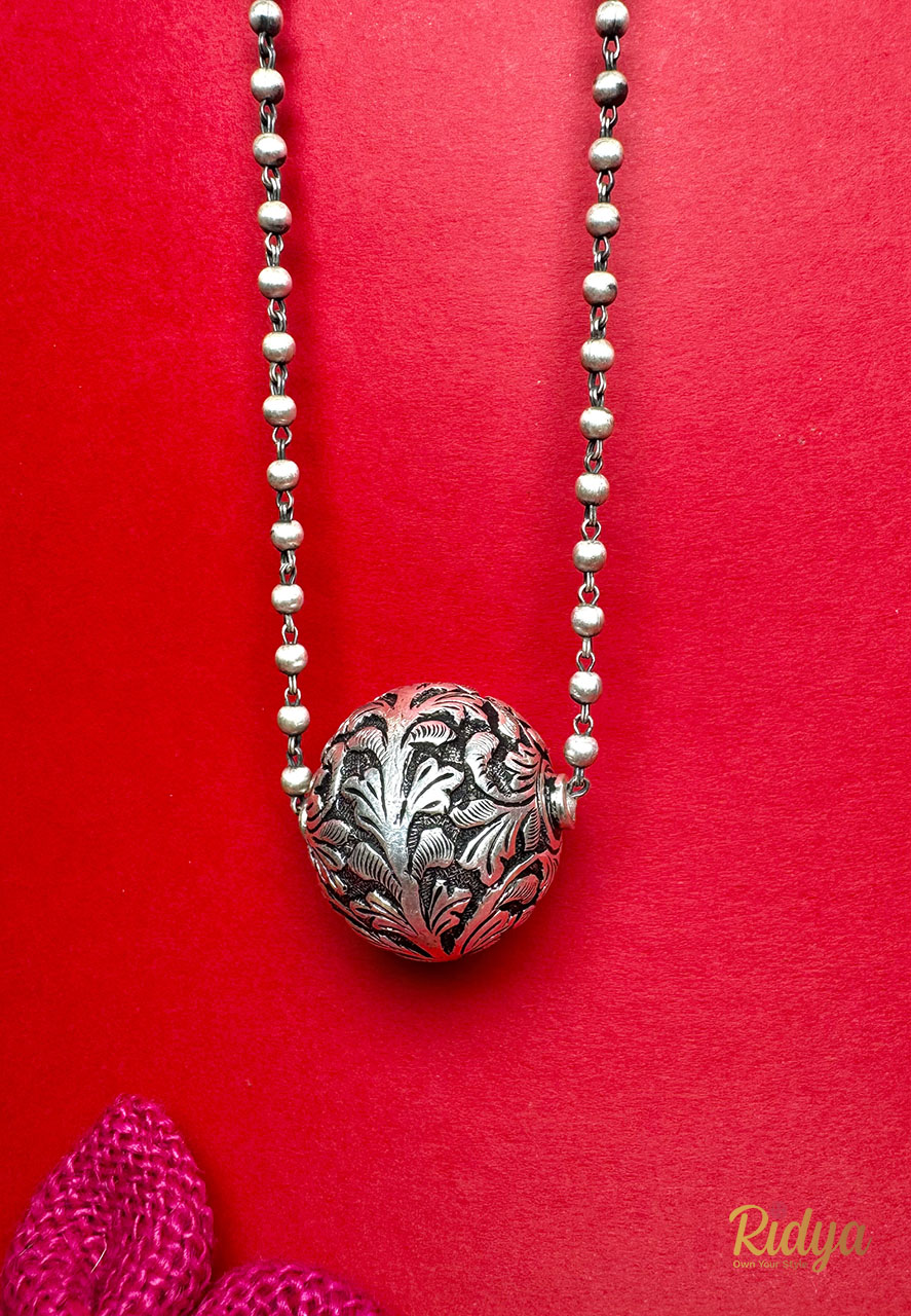 925 Silver Necklace-Chitai Round Pendant Ball Chain Necklace (5) Ridya Fashions