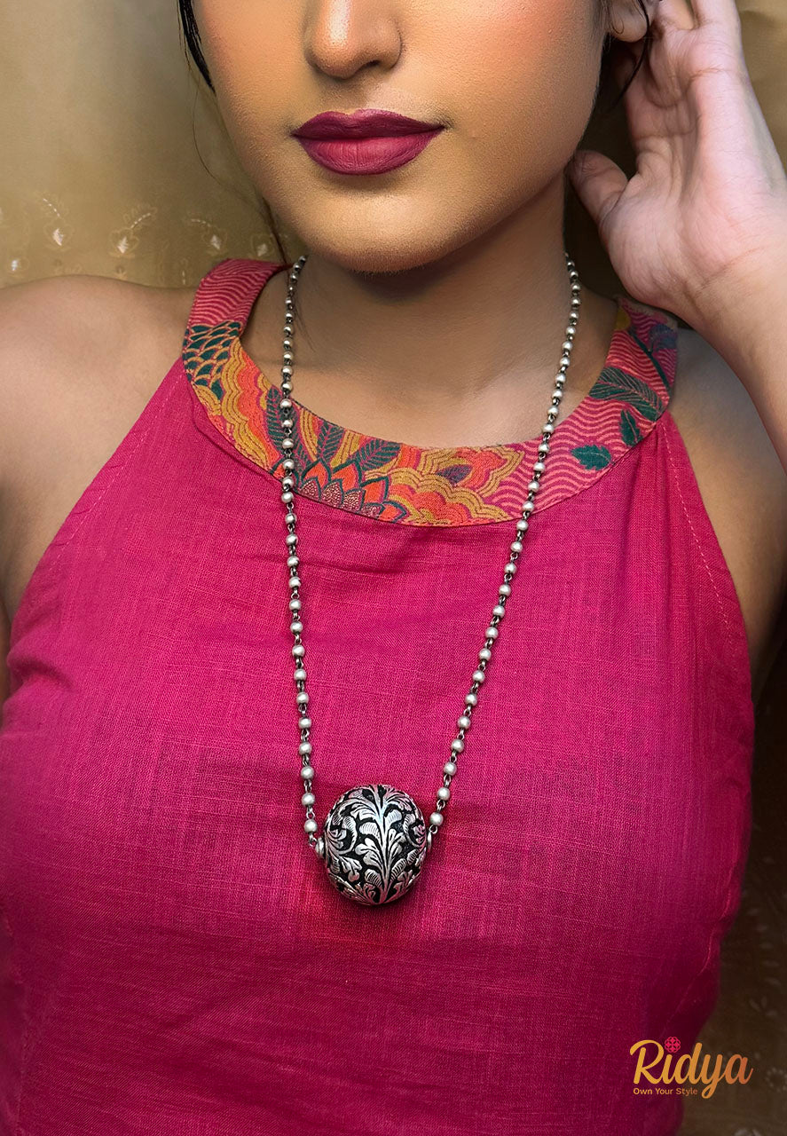 925 Silver Necklace-Chitai Round Pendant Ball Chain Necklace (1) Ridya Fashions