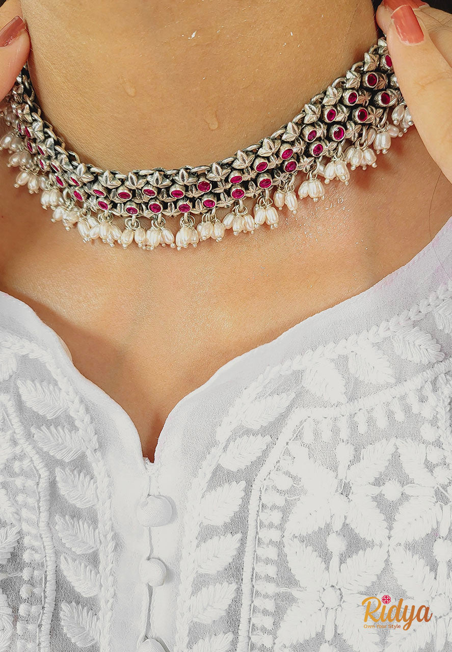 Beenu Pink and Peal Jadau hot Necklace Set