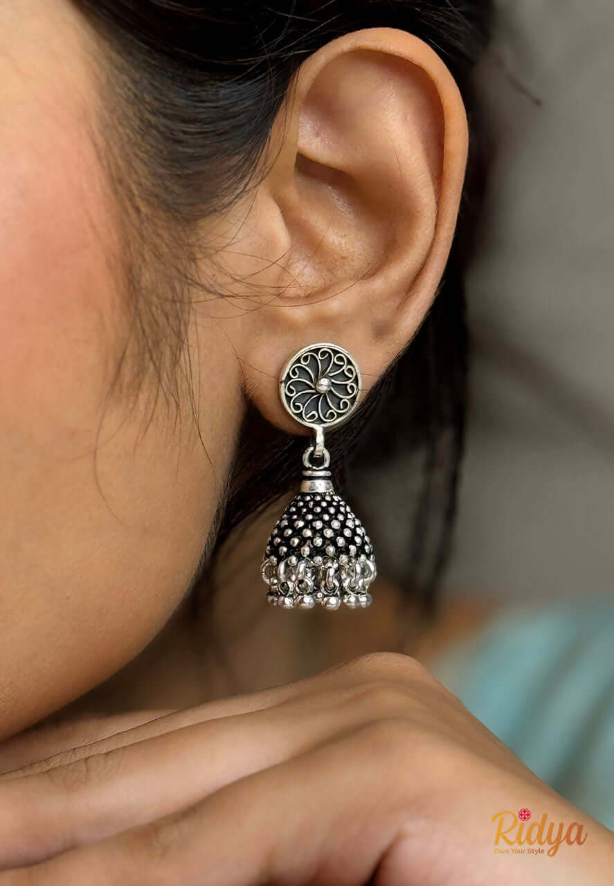 Pure Silver Jhumka Design- Jaali Work Elegant Jhumka Earring (2) Ridya Fashions