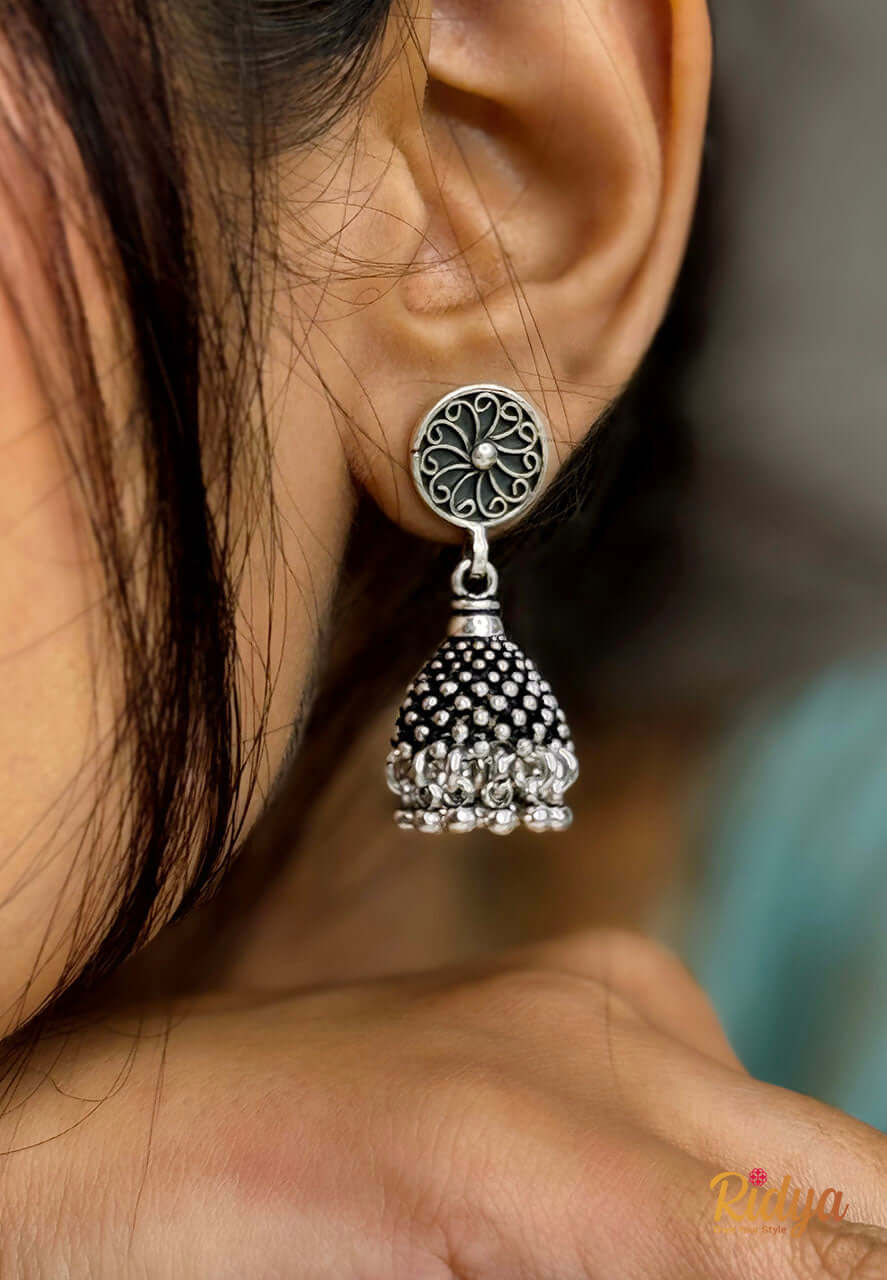 Pure Silver Jhumka Design- Jaali Work Elegant Jhumka Earring (1) Ridya Fashions