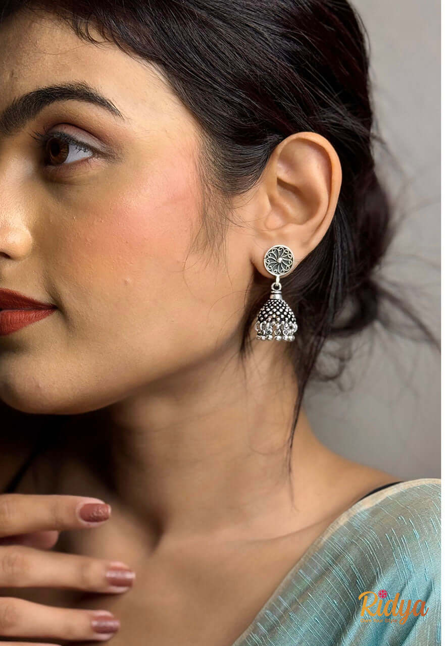 Pure Silver Jhumka Design- Jaali Work Elegant Jhumka Earring (3) Ridya Fashions