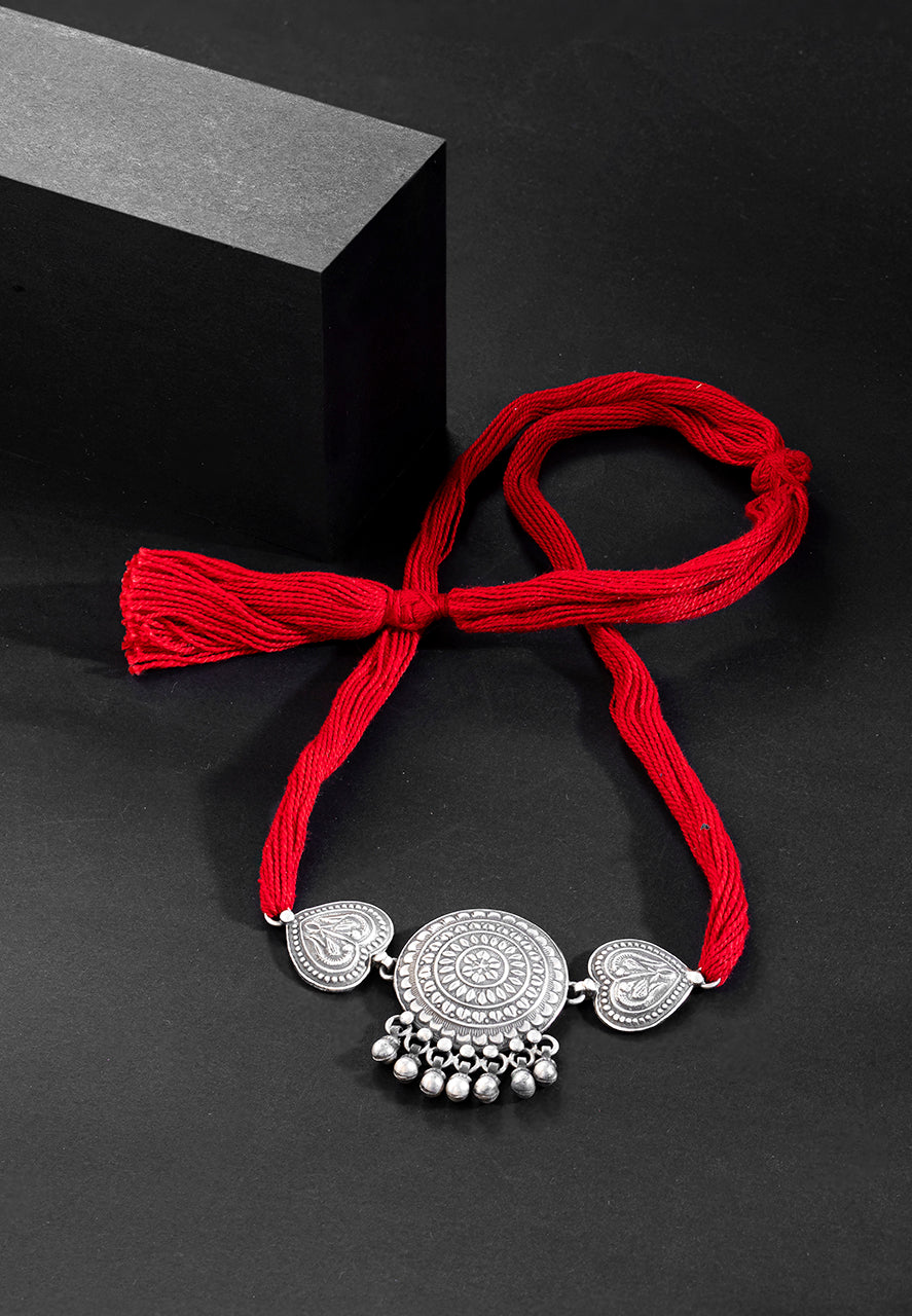 925 Silver Necklace-Intricate Details Chakra and Paan Classic Choker (3) Ridya Fashions