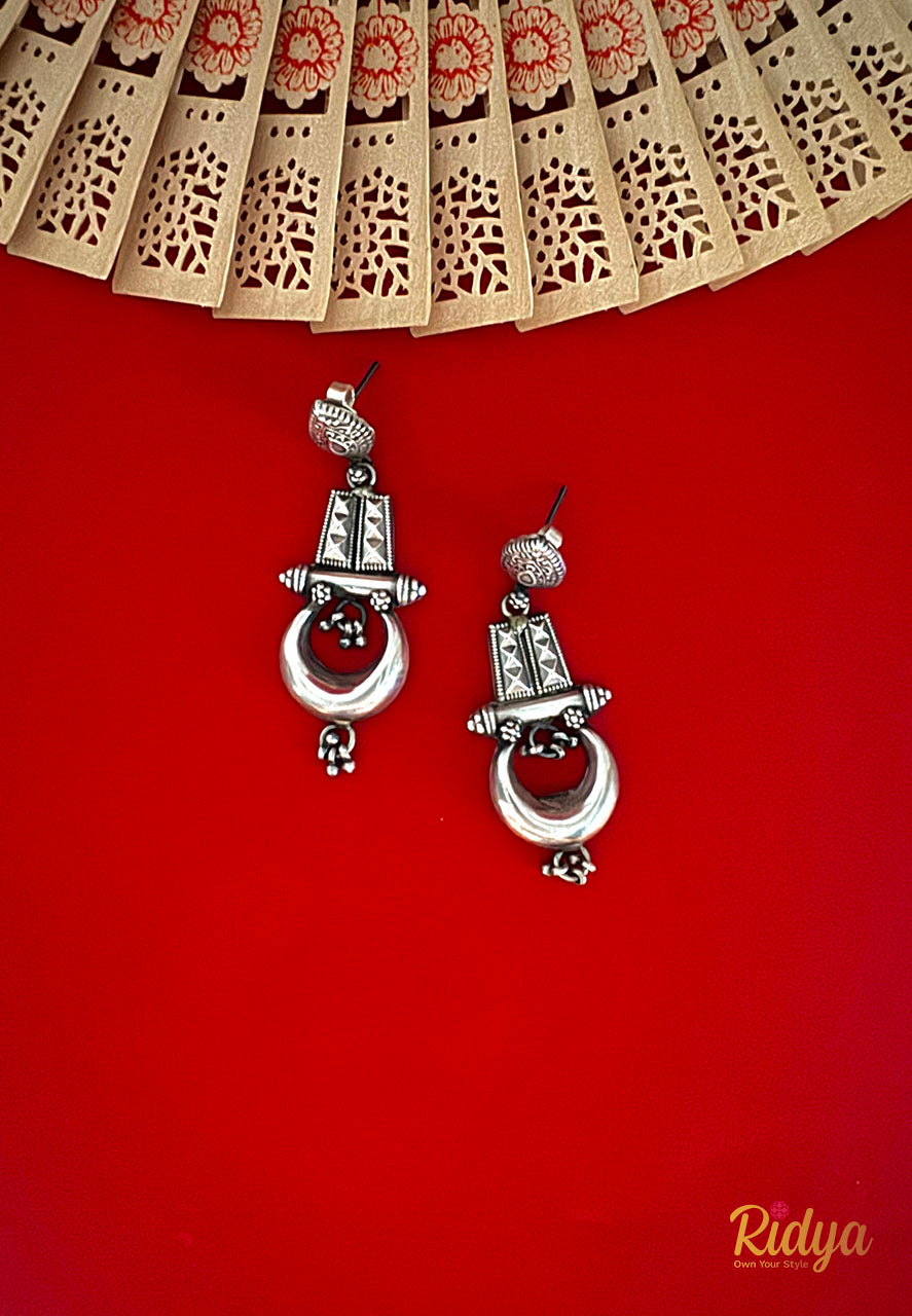 Long Necklace in Silver-Triple Moons Statement Long Necklace Set (7) Ridya Fashions