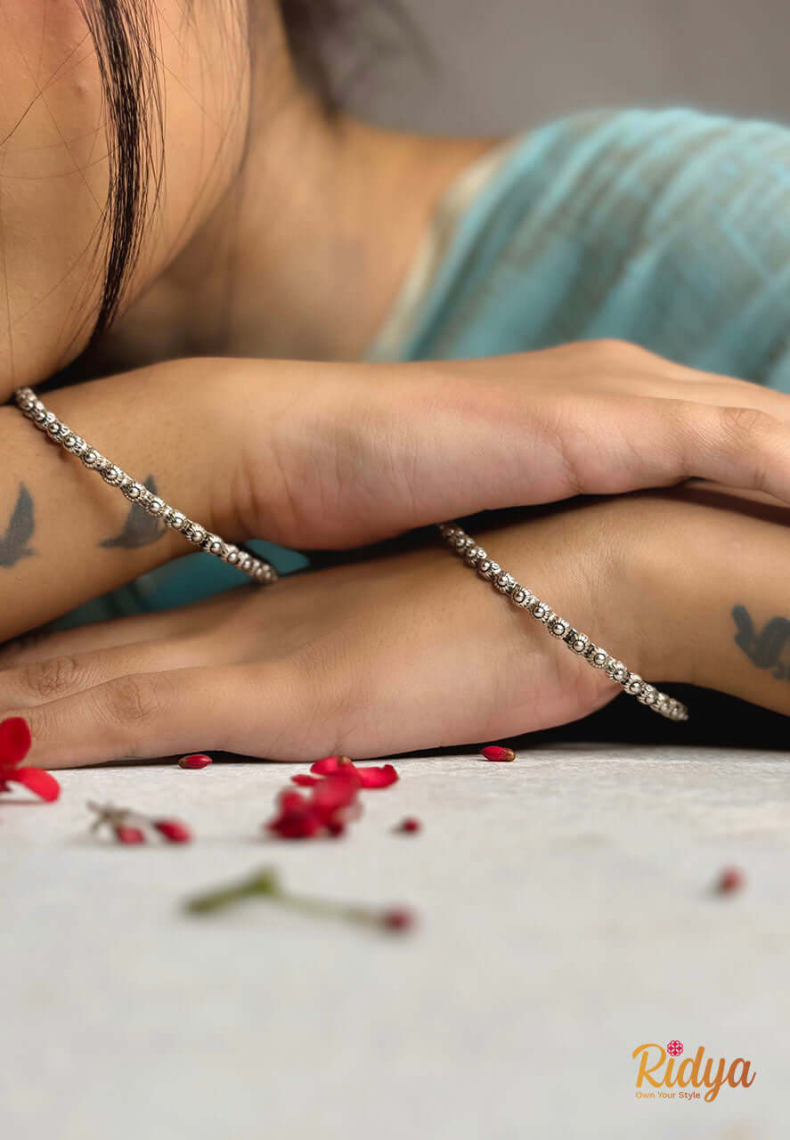 Pure Silver Bangles-The Tiny Flowers Everyday Wear Bangles (1) Ridya Fashions
