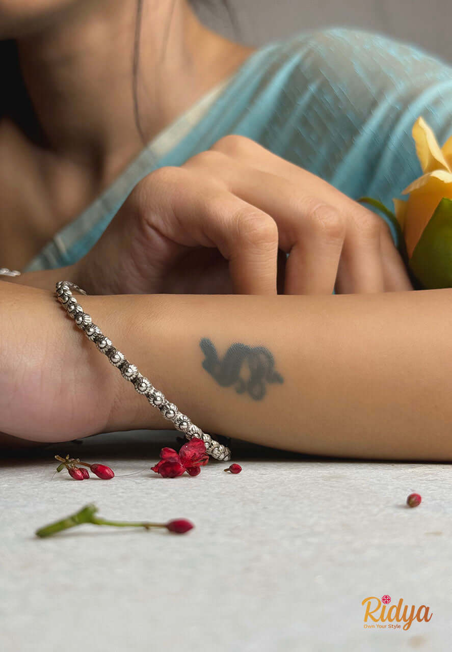 Pure Silver Bangles-The Tiny Flowers Everyday Wear Bangles (2) Ridya Fashions
