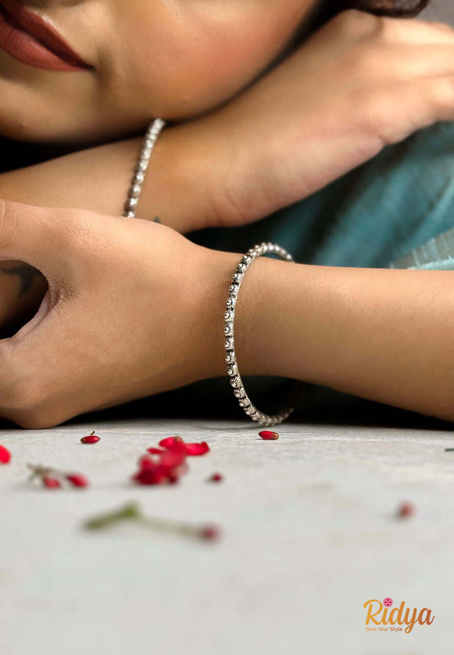 Pure Silver Bangles-The Tiny Flowers Everyday Wear Bangles (3) Ridya Fashions