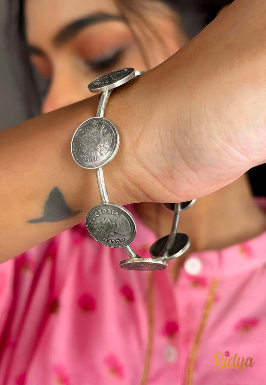 Bangles in Silver-Victorian Coins Embellished Elegant Kada (2) Ridya Fashions