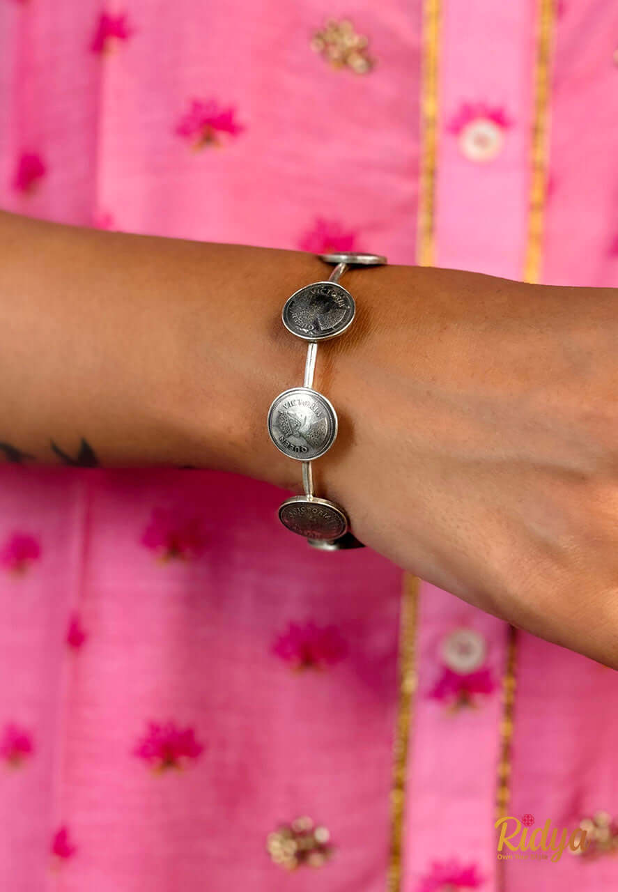 Bangles in Silver-Victorian Coins Embellished Elegant Kada (3) Ridya Fashions
