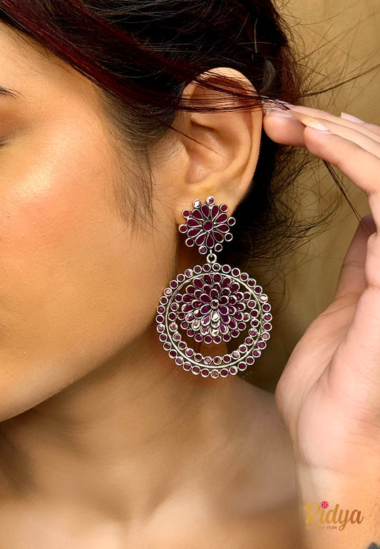 Buy Silver Earrings Online- Crystal Floral Bali Festive Earrings (1) Ridya Fashions