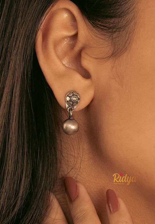 925 Silver Earrings-Ball Drop Ethnic Details Drop Earrings (1) Ridya Fashions