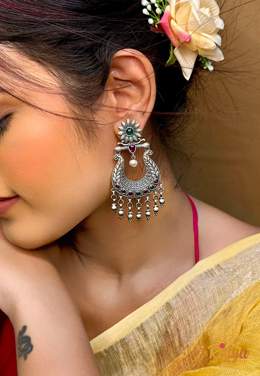 Floral Details Stone Studded Jadau Chandbali Earrings