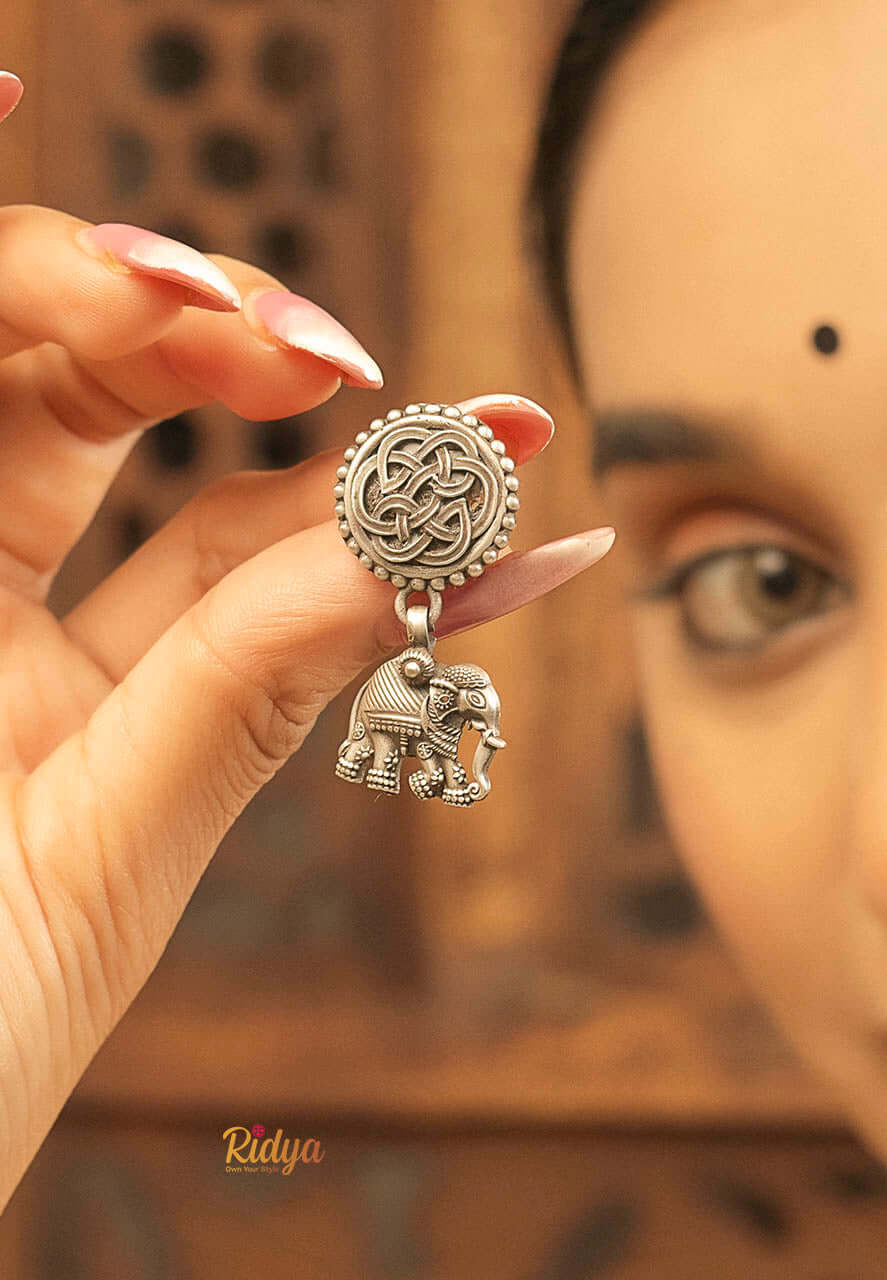 925 Silver Earrings-Carved Elephant Cable Earrings (1) Ridya Fashions