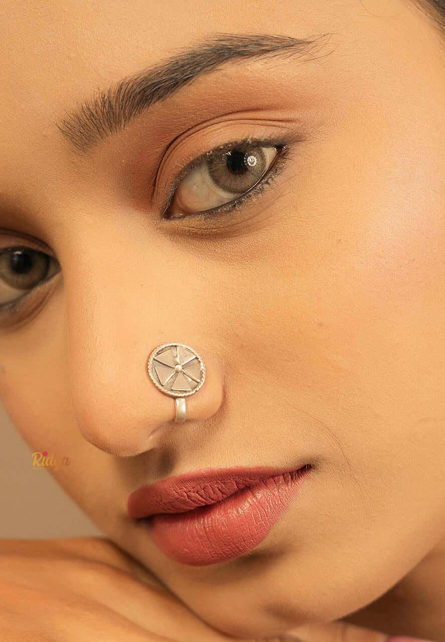 Silver Clip On Nose Pin-Chakra Embossed Minimal Clip on Nose Pin (1) Ridya Fashions