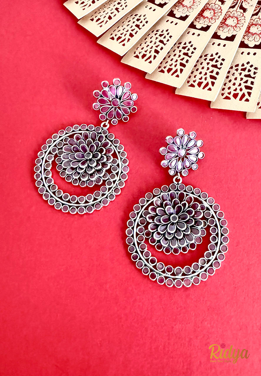 Buy Silver Earrings Online- Crystal Floral Bali Festive Earrings (4) Ridya Fashions