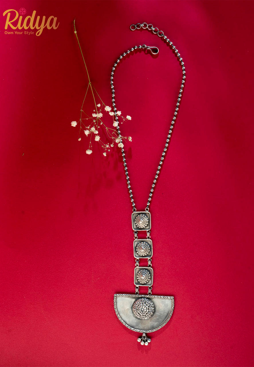 925 Silver Necklace- Square Sequence Chunky Ladder Statement Ball Chain Necklace(5) Ridya Fashions