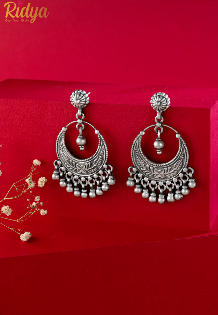 925 Pure Silver Earrings-Ethnic Motifs Classic Chandbali Earrings (1) Ridya Fashions