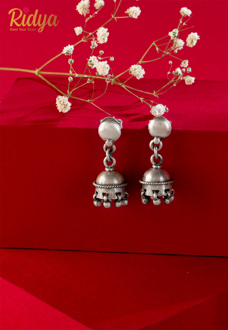 925 Silver Earrings-Matte Button Versatile Jhumka Earrings (3) Ridya Fashions