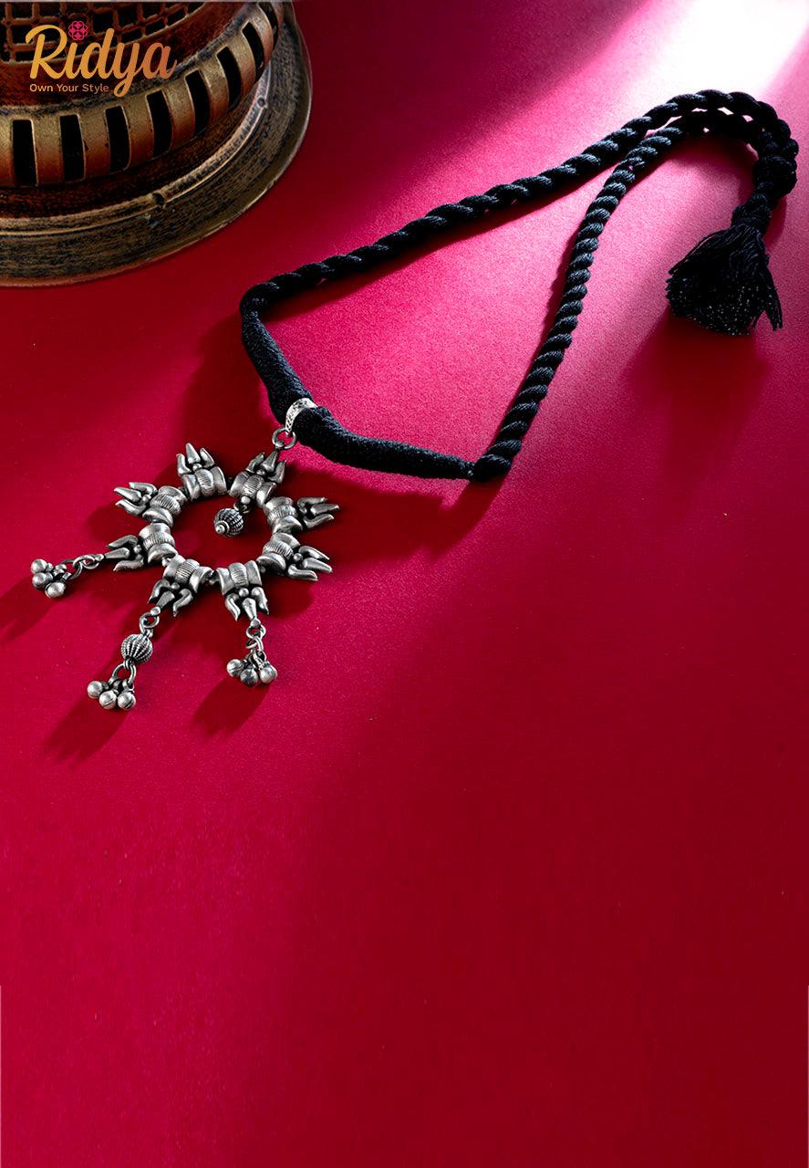 925 Silver Necklace Online-Trishul Ghungru Classic Thread Necklace (4) Ridya Fashions