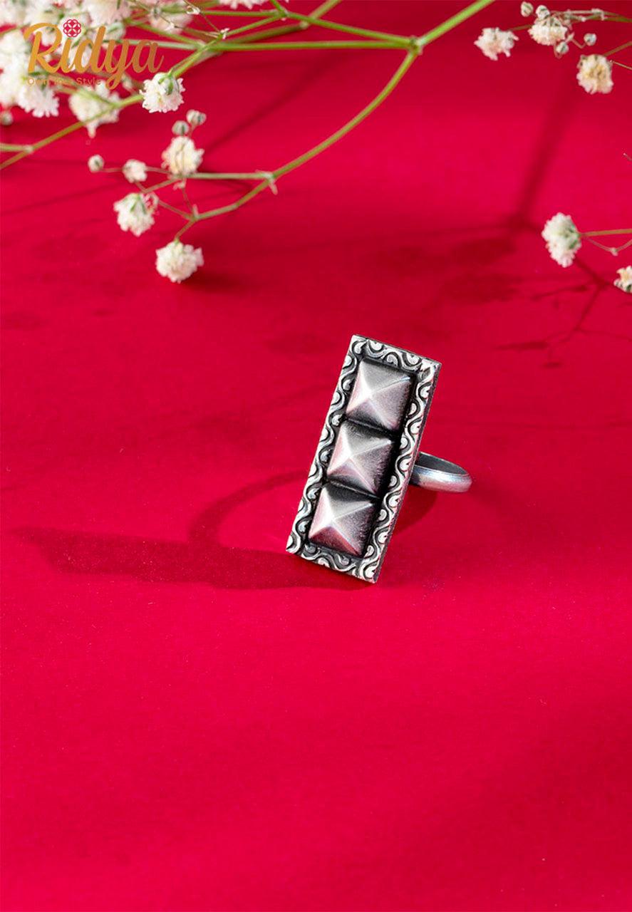 925 Silver Ring-Tri Pyramid Rectangle Casual Ring (3) Ridya Fashions