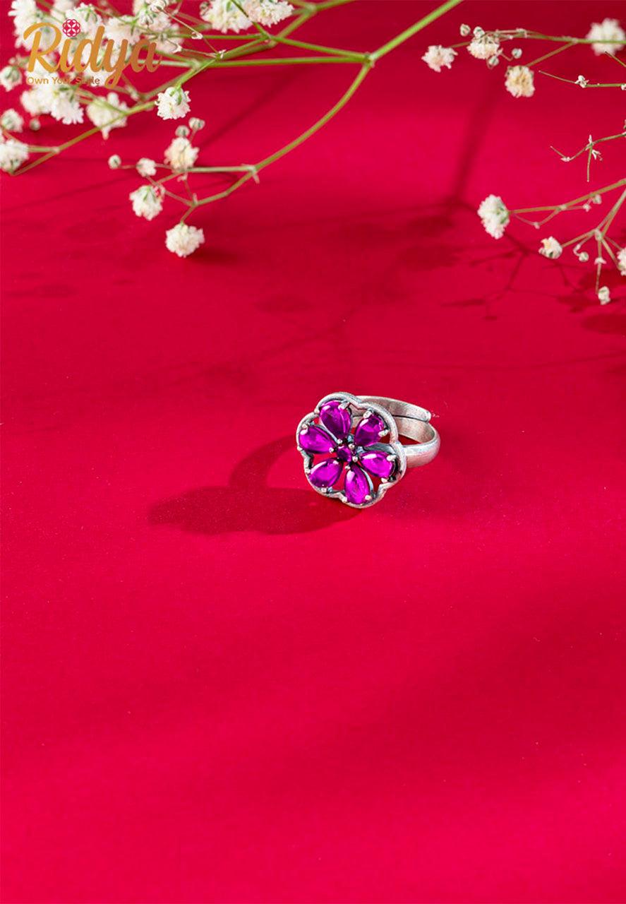 Silver Ring For Women-Pink Flower Versatile Ring (2) Ridya Fashions