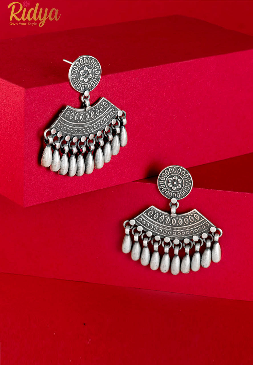 925 Silver Earrings-Intricate Sequence Rain Drops Dangler Earrings (4) Ridya Fashions