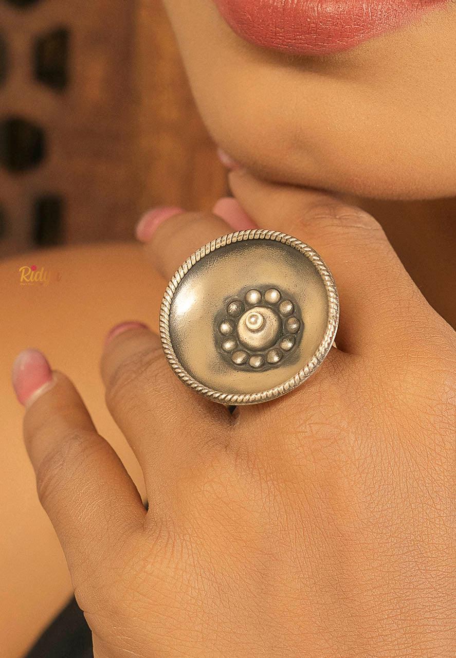 925 Silver Ring-Daana Detailed Quirky Bowl Ring (2) Ridya Fashions