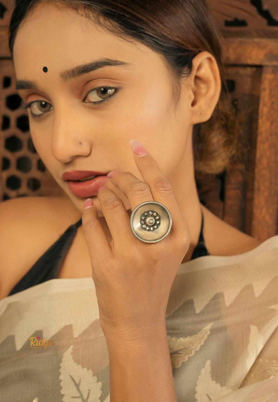 925 Silver Ring-Daana Detailed Quirky Bowl Ring (3) Ridya Fashions