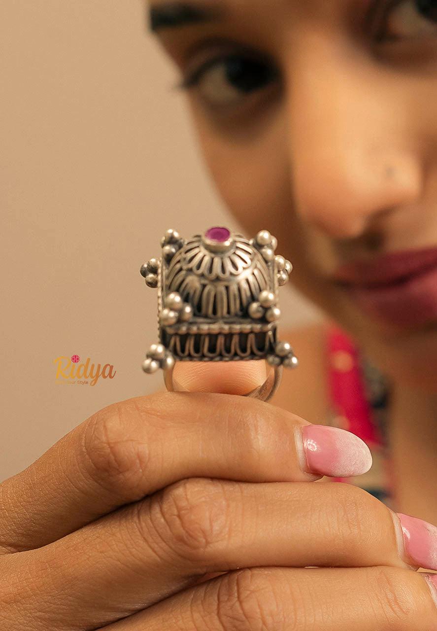 925 Silver Ring-Detailed Designer Taj Statement Ring (3) Ridya Fashions