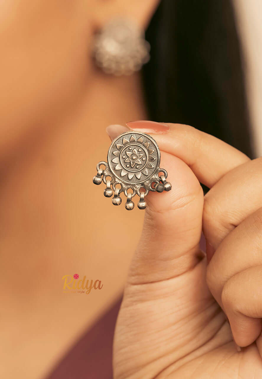 925 Silver Earrings-Ethic Details Ghungru Drop Studs (2) Ridya Fashions