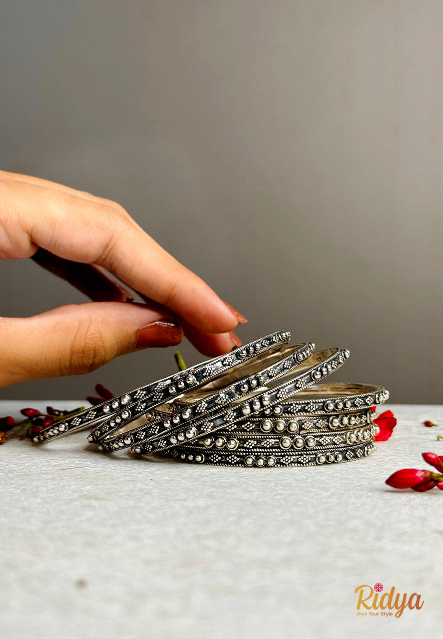 Pure Silver Bangles- Ethnic Details Vintage Inspired Bangles (3) Ridya Fashions
