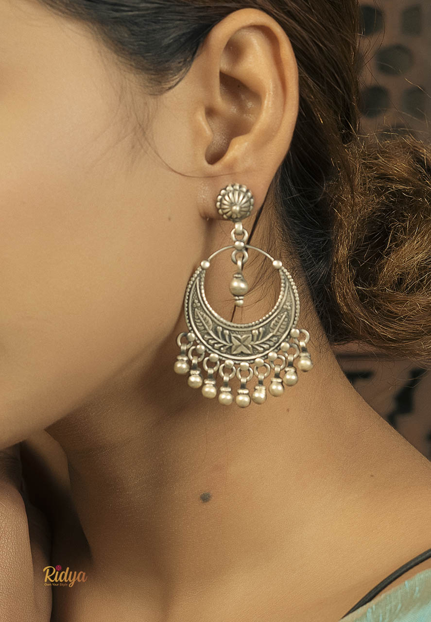 925 Pure Silver Earrings-Ethnic Motifs Classic Chandbali Earrings (3) Ridya Fashions