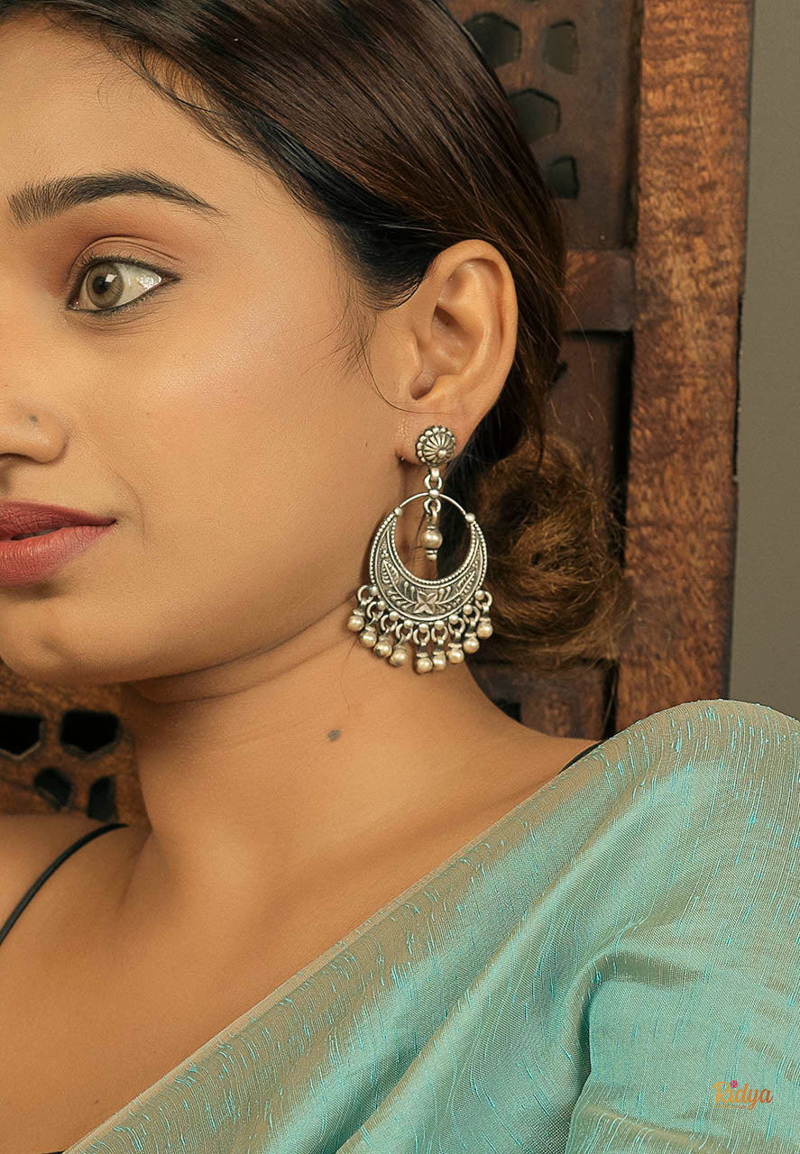 925 Pure Silver Earrings-Ethnic Motifs Classic Chandbali Earrings (4) Ridya Fashions