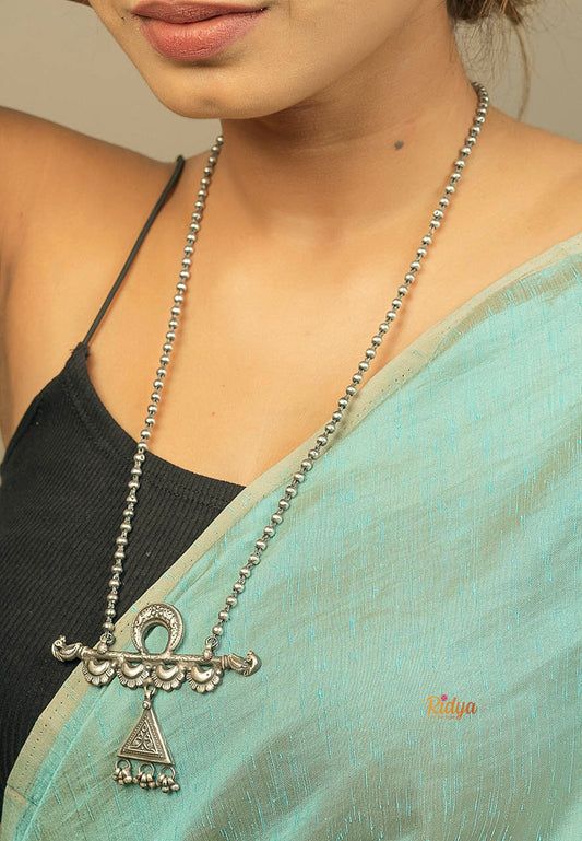 925 Pure Silver Necklace-Ethnic Motifs Murli Statement Ball Chain Necklace (1) Ridya Fashions