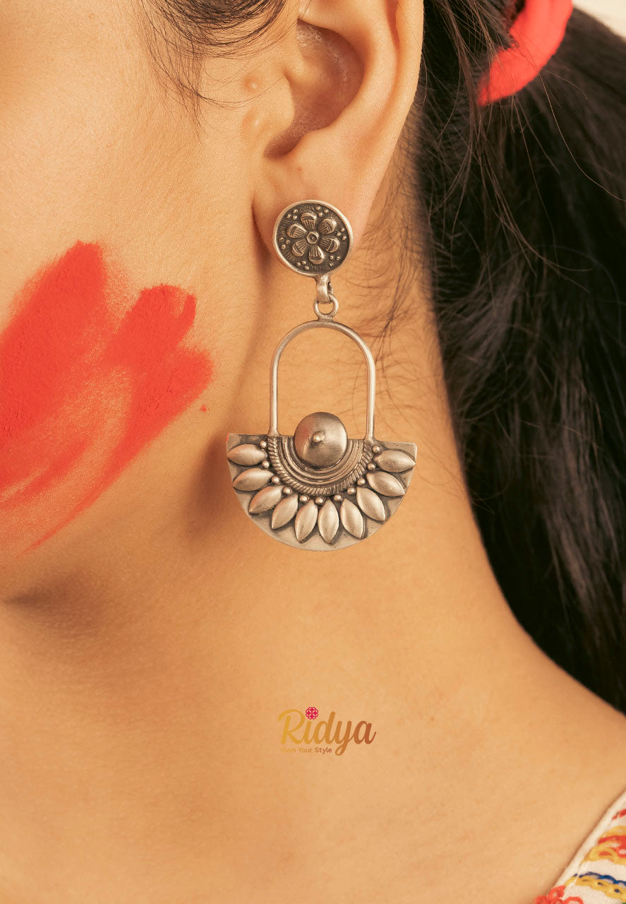 925 Silver Earrings-Hanging Flower Intricate Details Drop Dangler Earrings (1) Ridya Fashions