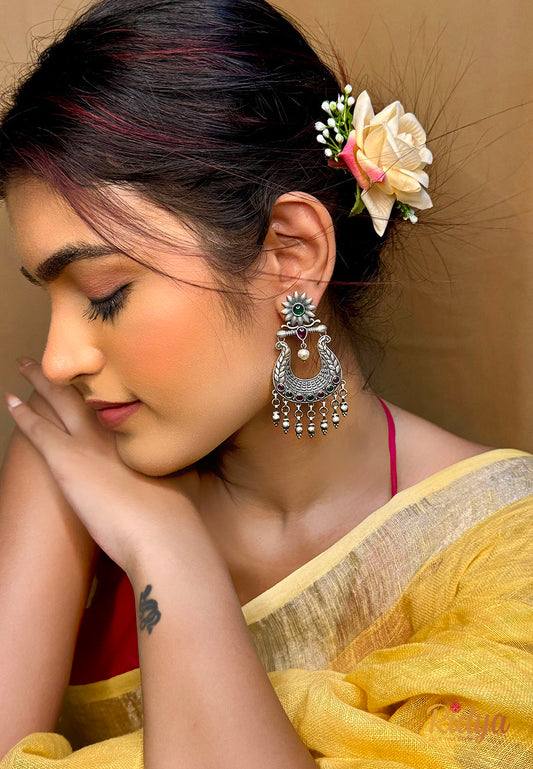 Floral Details Stone Studded Jadau Chandbali Earrings