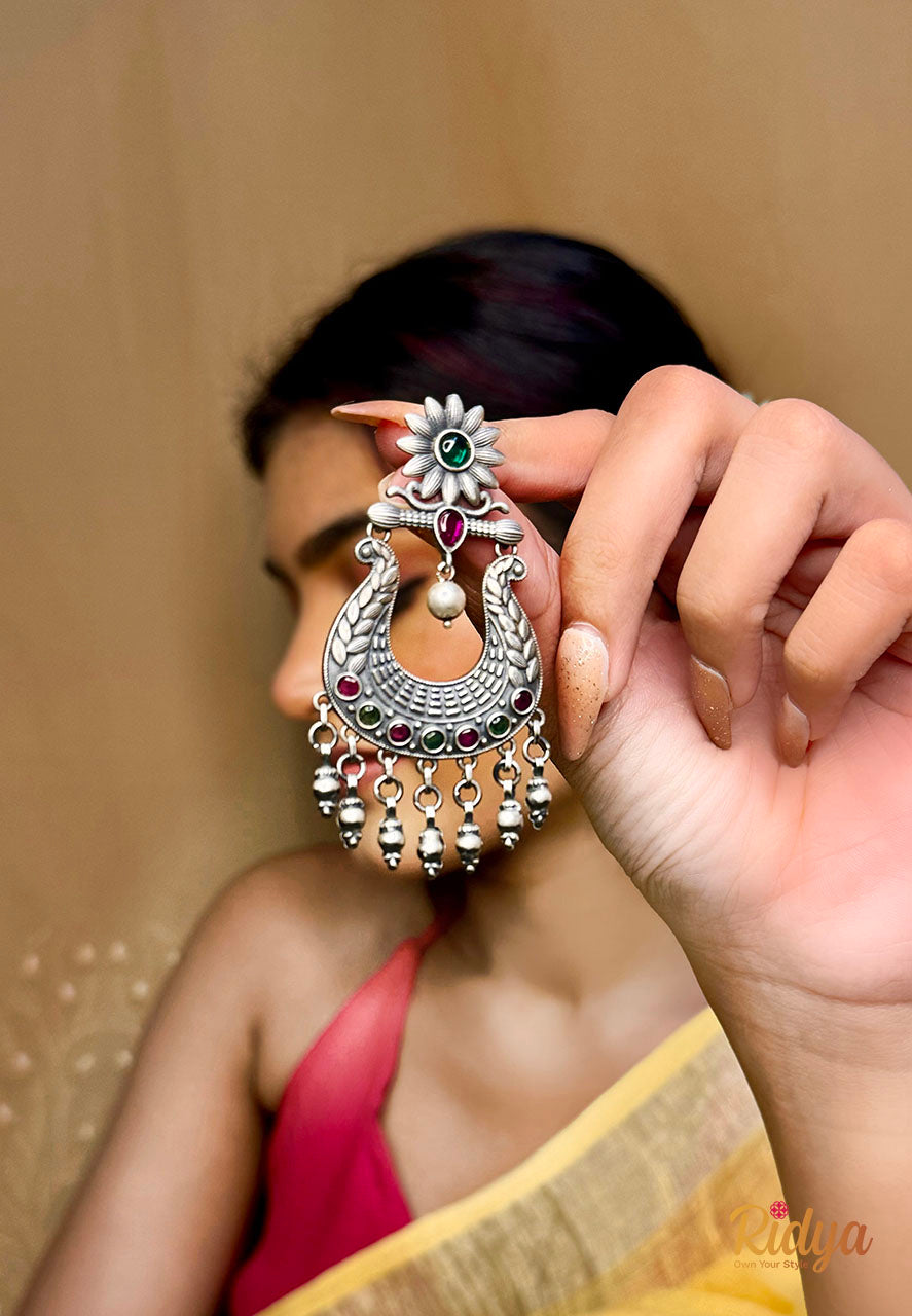 Floral Details Stone Studded Jadau Chandbali Earrings