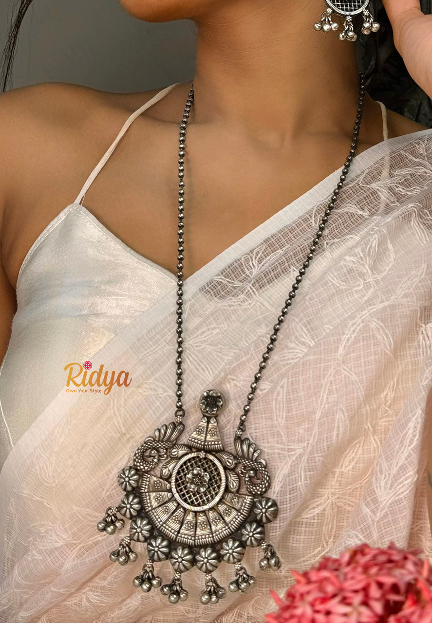 925 Silver Necklace Online-Fine Jaali Carving Statement Ball Chain Necklace (2) Ridya Fashions