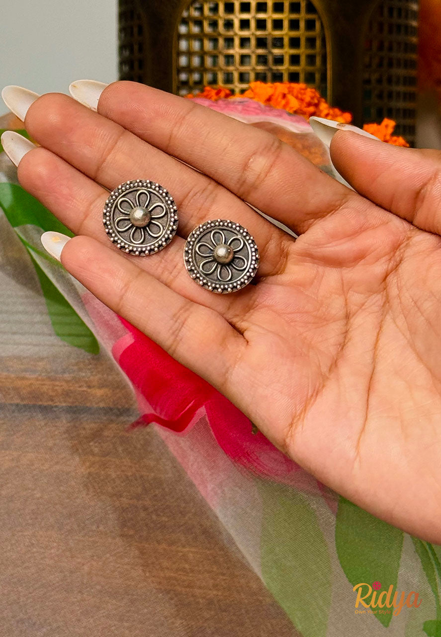 Buy Silver Earrings Online- Floral Details Everyday Stud Earrings (2) Ridya Fashions