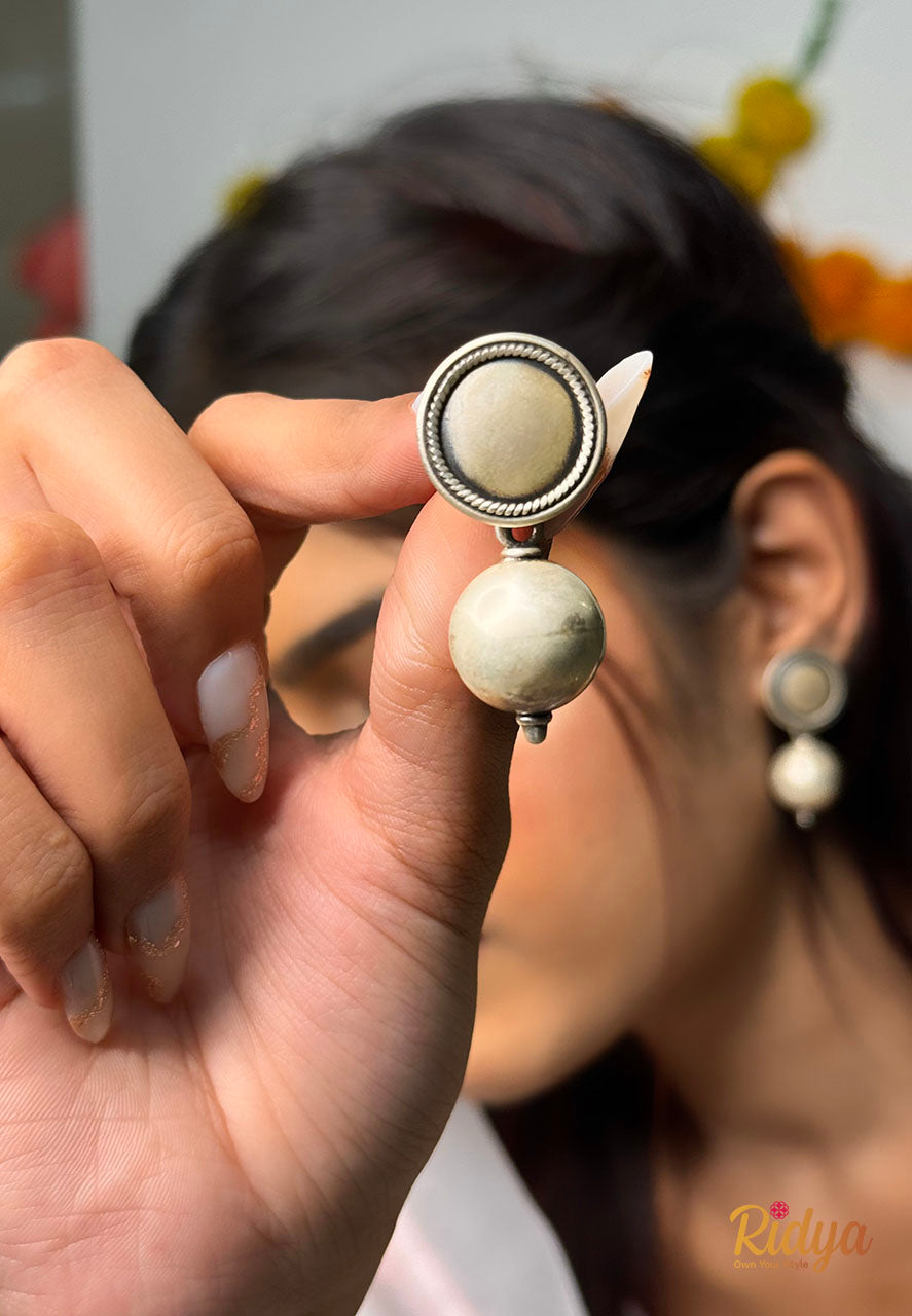 Pure Silver Earrings Online- Matte Ball Drop Jhumka Earrings (4) Ridya Fashions