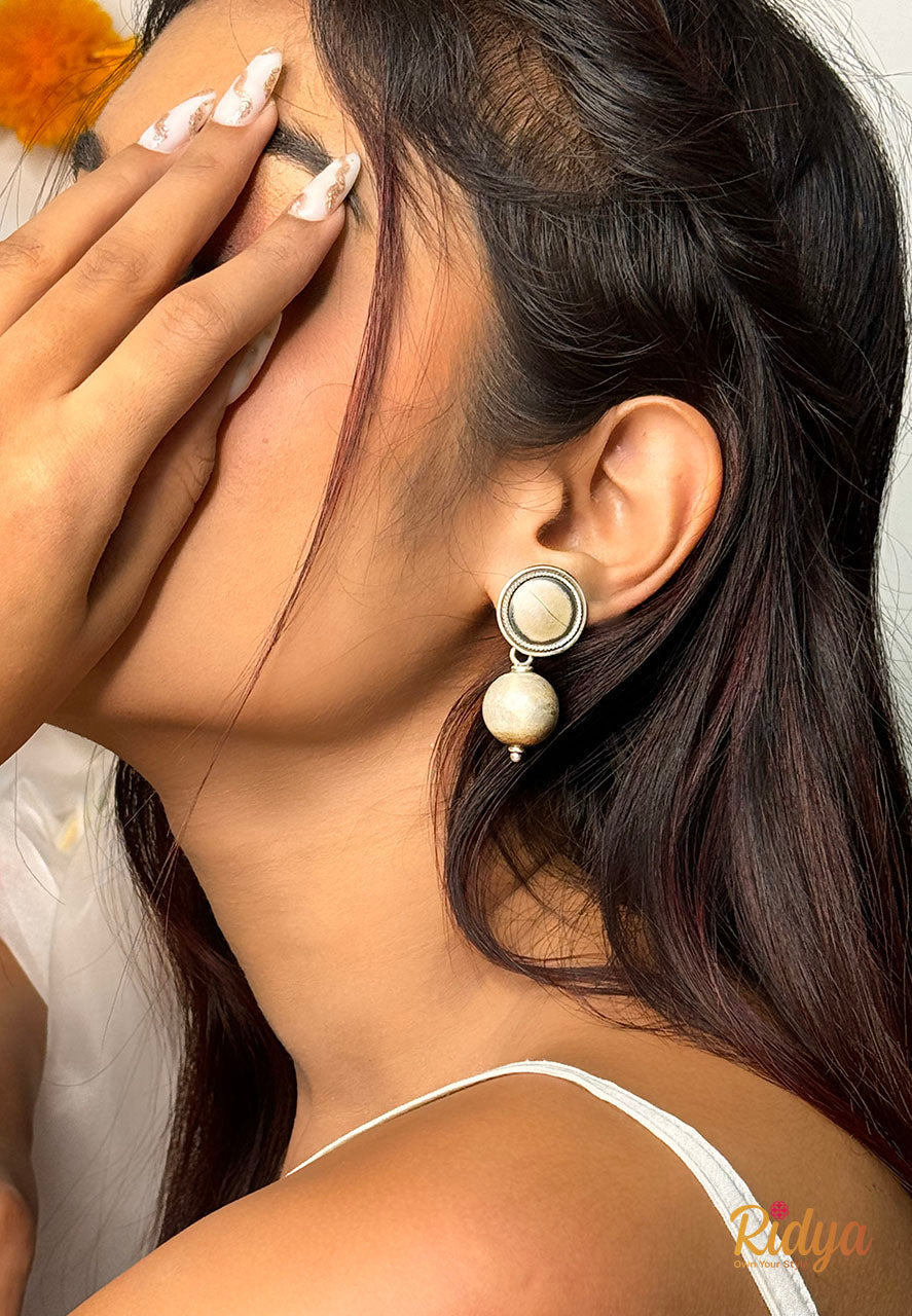 Pure Silver Earrings Online- Matte Ball Drop Jhumka Earrings (1) Ridya Fashions