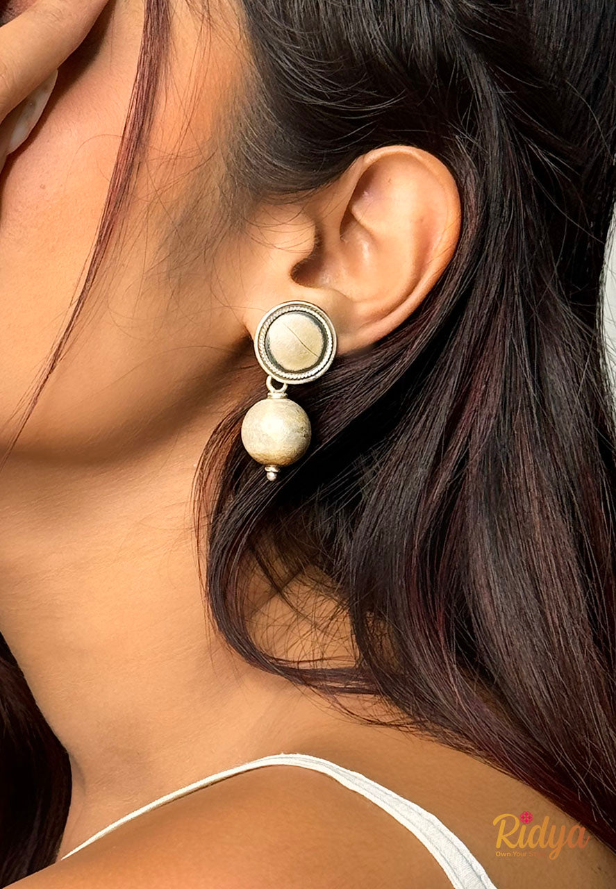 Pure Silver Earrings Online- Matte Ball Drop Jhumka Earrings (2) Ridya Fashions