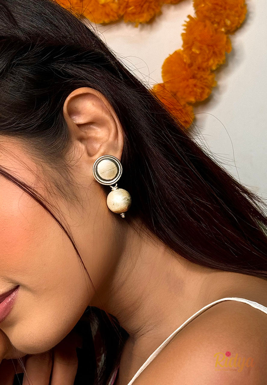 Pure Silver Earrings Online- Matte Ball Drop Jhumka Earrings (3) Ridya Fashions